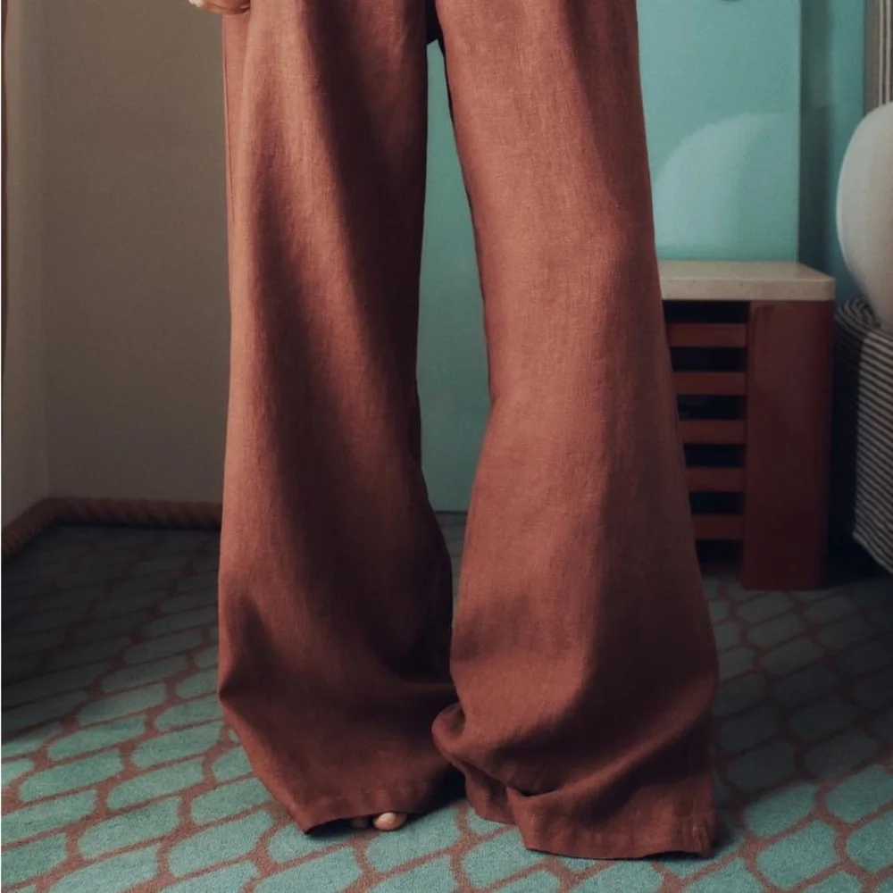 ZARA NWT 100% LINEN WIDE LEG TROUSERS